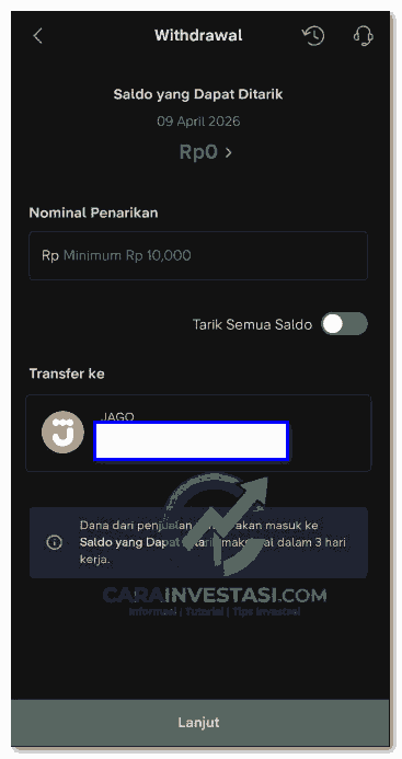 cara tarik dana dari stockbit